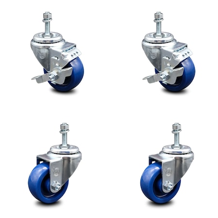 Service Caster 3.5 Inch Solid Polyurethane Swivel 10mm Threaded Stem Caster Brake SCC, 2PK SCC-TS20S3514-SPUS-M1015-2-TLB-2